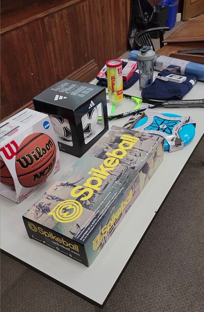 Raffle prizes from the inaugural end-of-year social event.