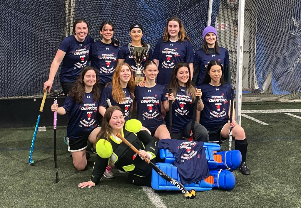 Winter 2024 Intramural Women’s Division 1 Field Hockey champions Team includes athletes from the School of Graduate Studies, St. Michael’s College and Victoria College